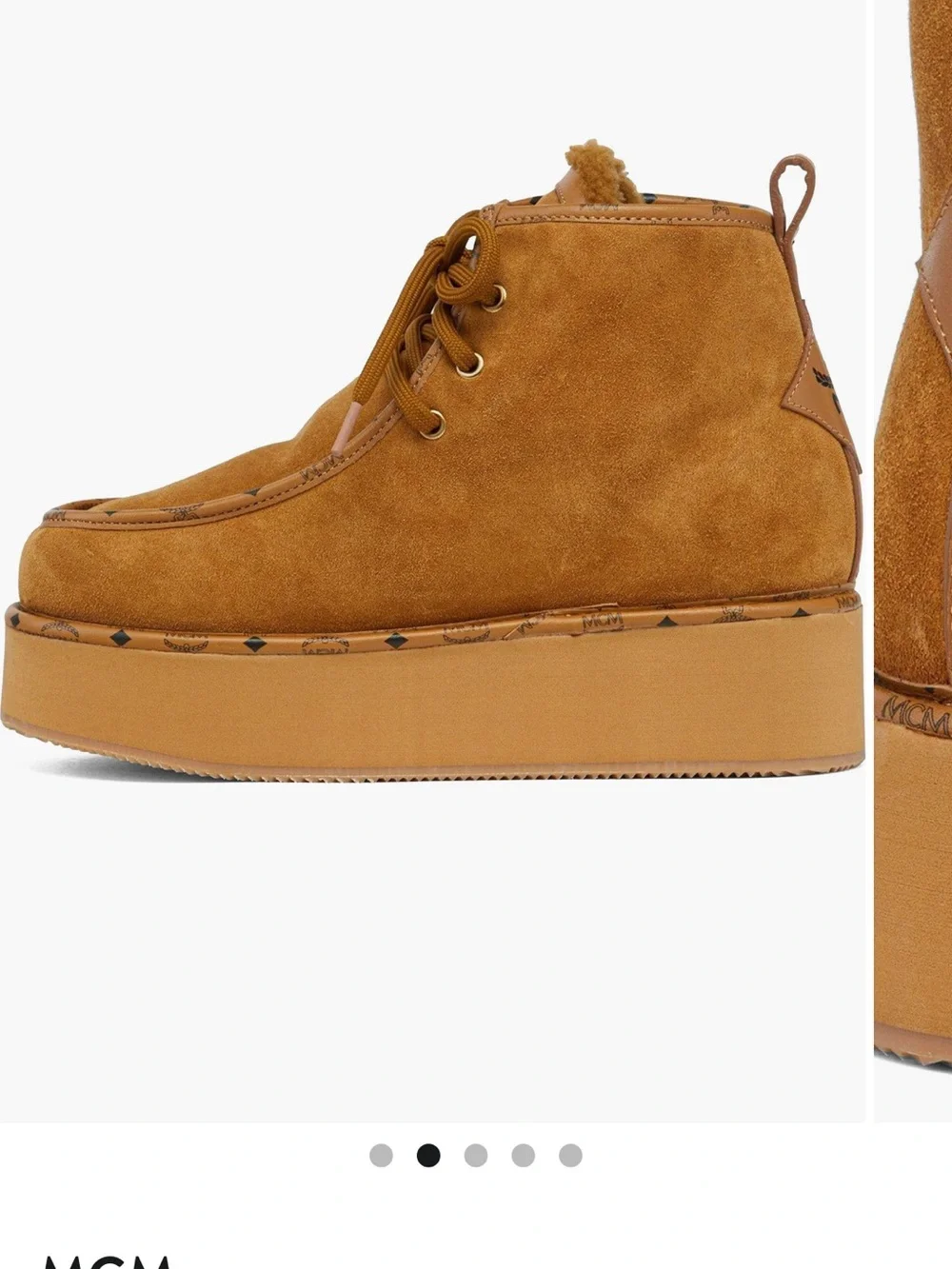MCM Cognac Suede Platform Moccasin Boot